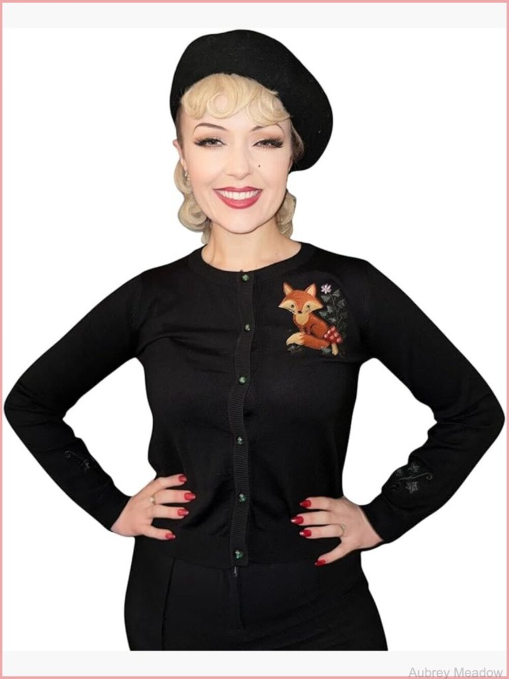 Embroidered Fox Cardigan - Retro Knit Jumper Nature Ivy Cardigan